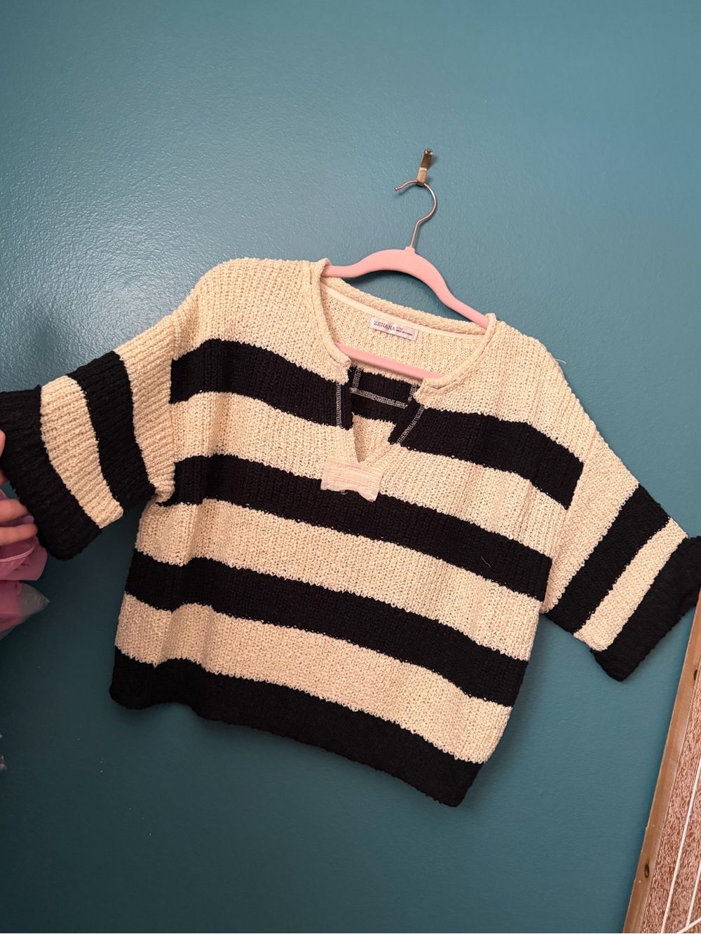 Zenana Outfitters Black & Cream Striped Scoop Neck Sweater